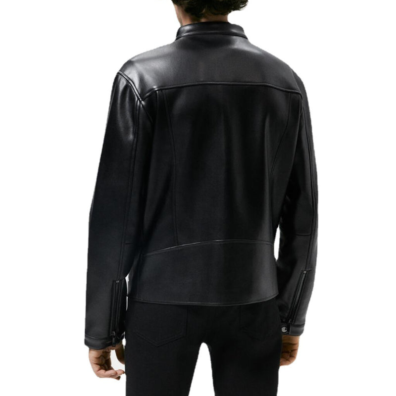 Men Motorcycle Jacket Autumn and Winter Imitation Leather Motorcycle Oblique Zipper Jacket Coat Leather Coat