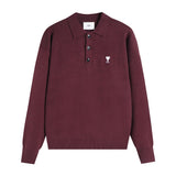 Ami araunriflove polo collar lapel fall and winterknitting shirt wool sweater long sleevesembroider couple