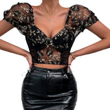 Women Party Tops Halter Perspective Butterfly Embroidered Suspender Mesh Vest