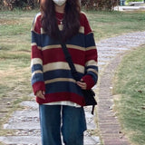 Women Knitted Pullover Autumn and Winter Striped Sweater Loose Top