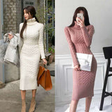 Women Maxi Dress Autumn Winter Sexy Slim Fit Hip Knitwear Dress
