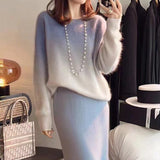 Women Knitted Pullover Autumn and Winter round Neck Sweater Loose Knitwear Casual Top