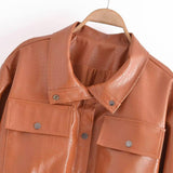 Women Leather Jacket Autumn Leisure Loose PU Leather Jacket Coat