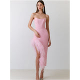 Women Dresses Pink Bandage One-Piece Dress Feather Party Dress (Ont0408)