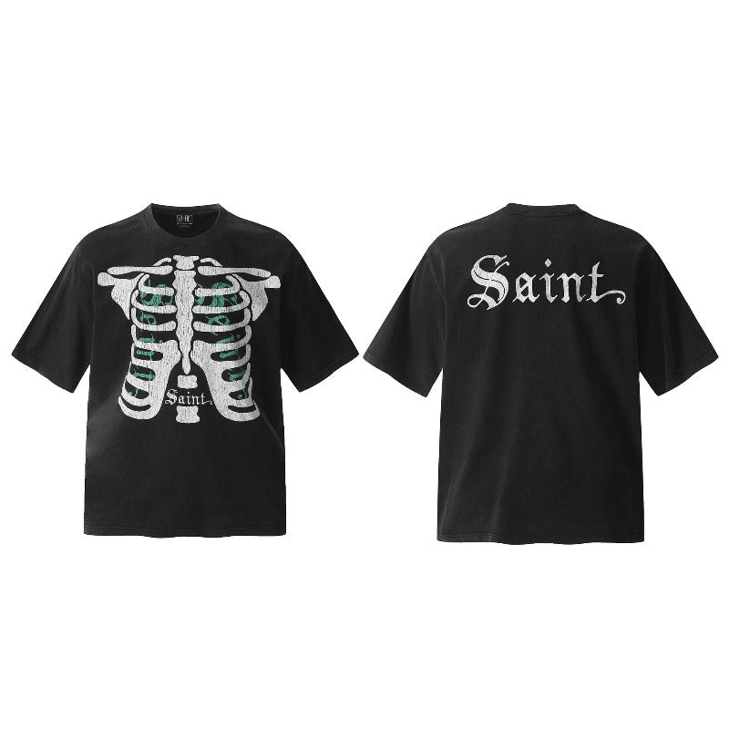saint m t shirts s.m vintage skeleton print crew neck pullover short sleeve top