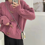 Women Knitted Cardigan Autumn and Winter Twist Knitted Cardigan round Neck Loose Sweater