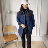 Women Jacket Autumn Winter Retro Denim Shirt Women Loose and Warm Coat