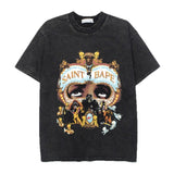 Hip-hop t shirts american high street half sleeve gorilla face printing washed distressed retroloose short sleeve t-shirt