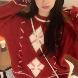 Women Knitwear Spring and Autumn round Neck Knitwear Vintage Sweater