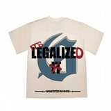 Hip-hop t-shirts: american high street blue sky & white cloud skull print short sleeve tee - relaxed fit, trendy tee