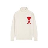 Ami high collar knitting shirt fall and winterheattechlong sleeves big heart jacquard topspulloversweater wool couple wedding