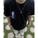 Ch hip-hop t shirts chchro short-sleeved stylish logo sanskrit letter niche styleprintingloosecasualpure cotton american style heavy weight