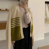Women Knitwear Autumn and Winter Striped V-neck Sweaters Cardigan