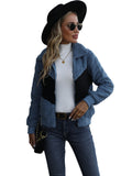 Women Trench Coat Fall and Winter Lapels Pocket Long Sleeve Zipper Color Matching Casual Cardigan Puff Jacket