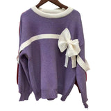 Women Knitwear Autumn and Winter Bow round Neck Sweater Loose Sweater
