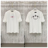 Ch hip-hop t-shirts - ch cross & leather patchwork sanskrit embroidery crew neck short sleeve t-shirt - couple's minimalist style
