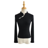 Women Sweater Knitwear Mandarin Collar Knitwear Spring Sexy Long Sleeve T-shirt