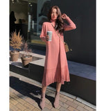 Women Maxi Dress Autumn and Winter Turtleneck Sweater Knitwear Long Sleeve Dress