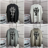 Ch hip-hop t shirts ch short sleeve cross loose casual pure cotton embroider heavy weight short sleeve men
