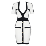 Women Dresses Short Sleeve Bandage Dress V-neck Buttons Elegant Dress (Ont0408)