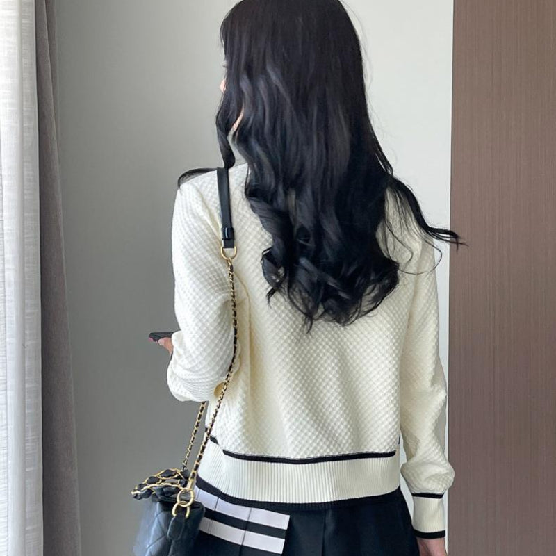 Women Sweater Knitwear Fall/Winter Classic Style Contrast Color V-neck Knitted Cardigan