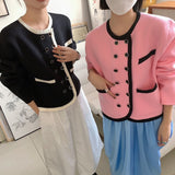 Women Knitwear Autumn and Winter Double Breasted round Neck Sweater Loose Knitted Cardigan