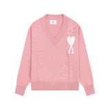 Ami's heartfelt jacquard heavyweight v-neck knit pullover wool sweater - perfect for couples and wedding photos (autumn/winter)
