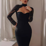 Women's Wedding Dress Sexy Lace Dress Bandage One-Piece Dress Autumn and Winter Long Sleeve