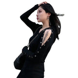 Women Maxi Dress Spring and Autumn Slim Fit off-the-Shoulder Sheath Long Sleeve Knitted Dress