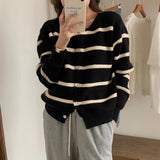 Women Knitwear Autumn and Winter New Striped round Neck Sweaters Cardigan