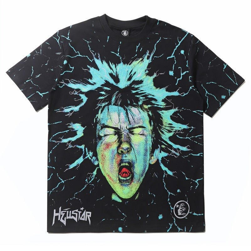 Hip-hop t shirts american high street summer half-sleeved street style stylish full body printing skull lightning short-sleeved t-shirt