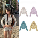 Ashley williams bear print hot girl crop top cardigan sweatshirt set - sweet zip-up hoodie outfit