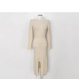 Women Maxi Dress Fall/Winter Long Sleeve Knitted Dress Slim Fit Backless Dress