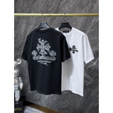 Ch hip-hop t shirts ch short sleeve sanskrit horseshoe cross embroider loosecasualpure cotton american heavy weight