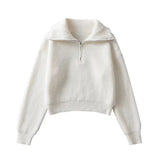 Women Sweater Knitwear Spring and Autumn Sweater Pullover Lapel Long-Sleeve Zipper Loose Bottoming Sweater
