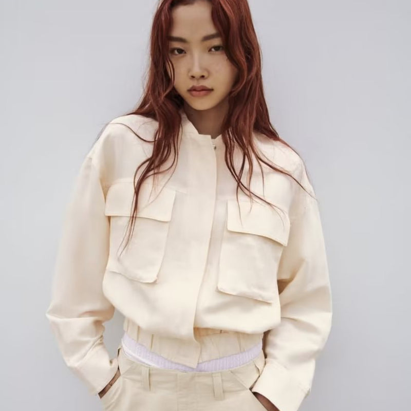 Women Jacket Autumn Pocket Decoration Jacket Baseball Uniform Jacket