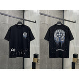 Ch hip-hop t shirts high streetch short sleeve stylish horseshoe hand-painted sanskrit printingloosecasual american heavy weight