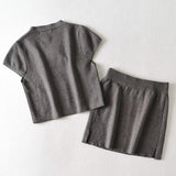 Women Sweater Knitwear Retro V-neck High Waist Exposed Navel Knitted T-shirt Sheath Skirt Suit