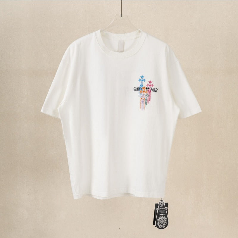 Ch hip-hop t shirts ch short-sleeved cross sanskrit logo embroiderloosecasualpure cotton american heavy weight short-sleeved