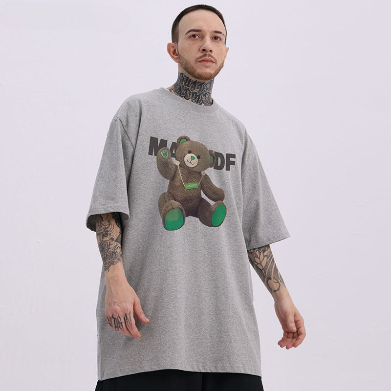 Men's T Shirt Bear Printed Short-Sleeved T-shirt Men's and Women's Hip Hop