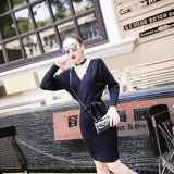 Women Maxi Dress Autumn Winter Sexy Long Sleeve V-neck Knitted Sheath Dress