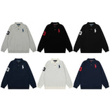 Rl ralph lauren pony casual loose knit wool sweater warm women's autumn/winter zip-up polo collar top couple