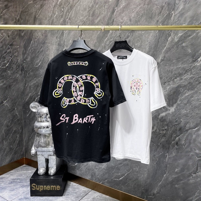 Ch hip-hop t shirts ch kevin hand-painted scratched pulp short-sleeved loosecasualpure cotton american heavy weight
