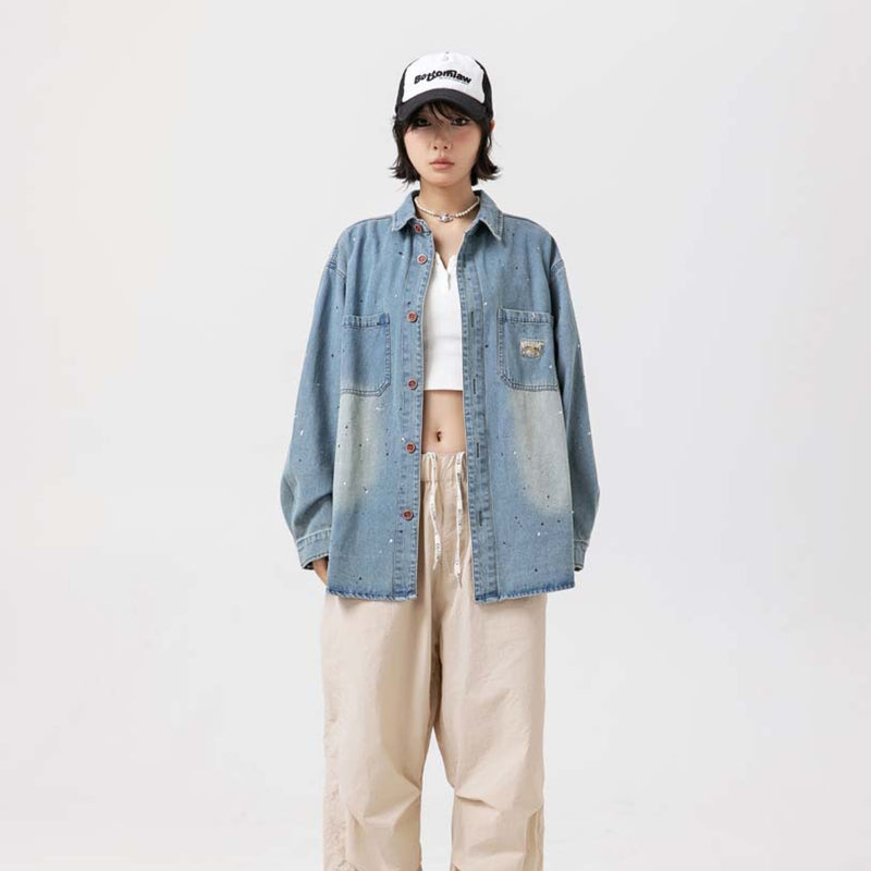 Unisex Jacket Autumn Letter Embroidered Shirt