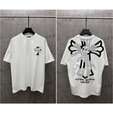 Ch hip-hop t shirts ch short-sleeved couple velvet patch embroidery cross worn out old american high street