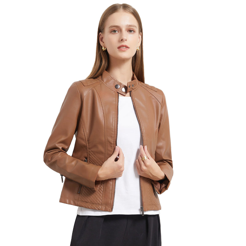 Red Leather Jacket Autumn and Winter Leisure Leather Motorcycle Jacket