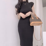 Women Dresses Turtleneck Sleeveless Dress Slit Slim-Fitting Hip Skirt
