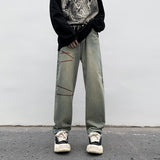 Men Jeans Washed Worn Jeans Men's Autumn and Winter Loose Wide Leg Pants Straight-Leg Pants