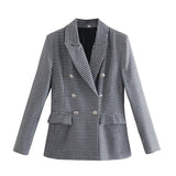 Women Suits Autumn Houndstooth Suit Double Breasted Mid-Length Coat