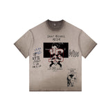 Washed distressed horror mickey saintmichaelmedm retro american t-shirt looseheavy weight round neck
